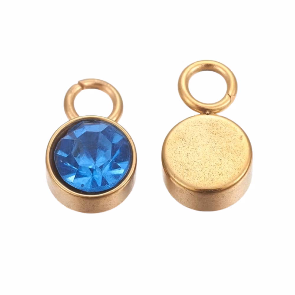 Guldfärgat rostfritt stål berlock blå med PVD plätering, 1 st