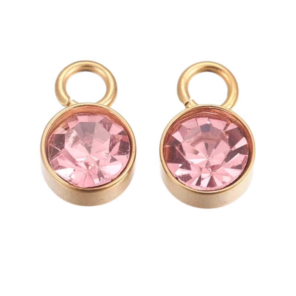 Guldfärgat rostfritt stål berlock rosa med PVD plätering, 1 st