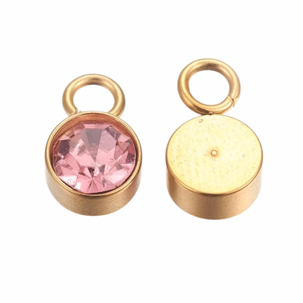 Guldfärgat rostfritt stål berlock rosa med PVD plätering, 1 st