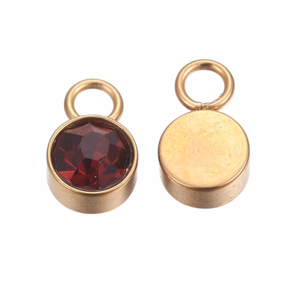 Guldfärgat rostfritt stål berlock vinröd med PVD plätering, 1 st