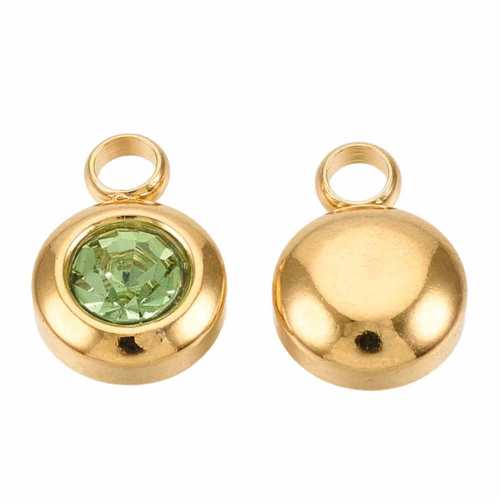 Guldfärgat rostfritt stål berlock liten ljusgrön, 1 st