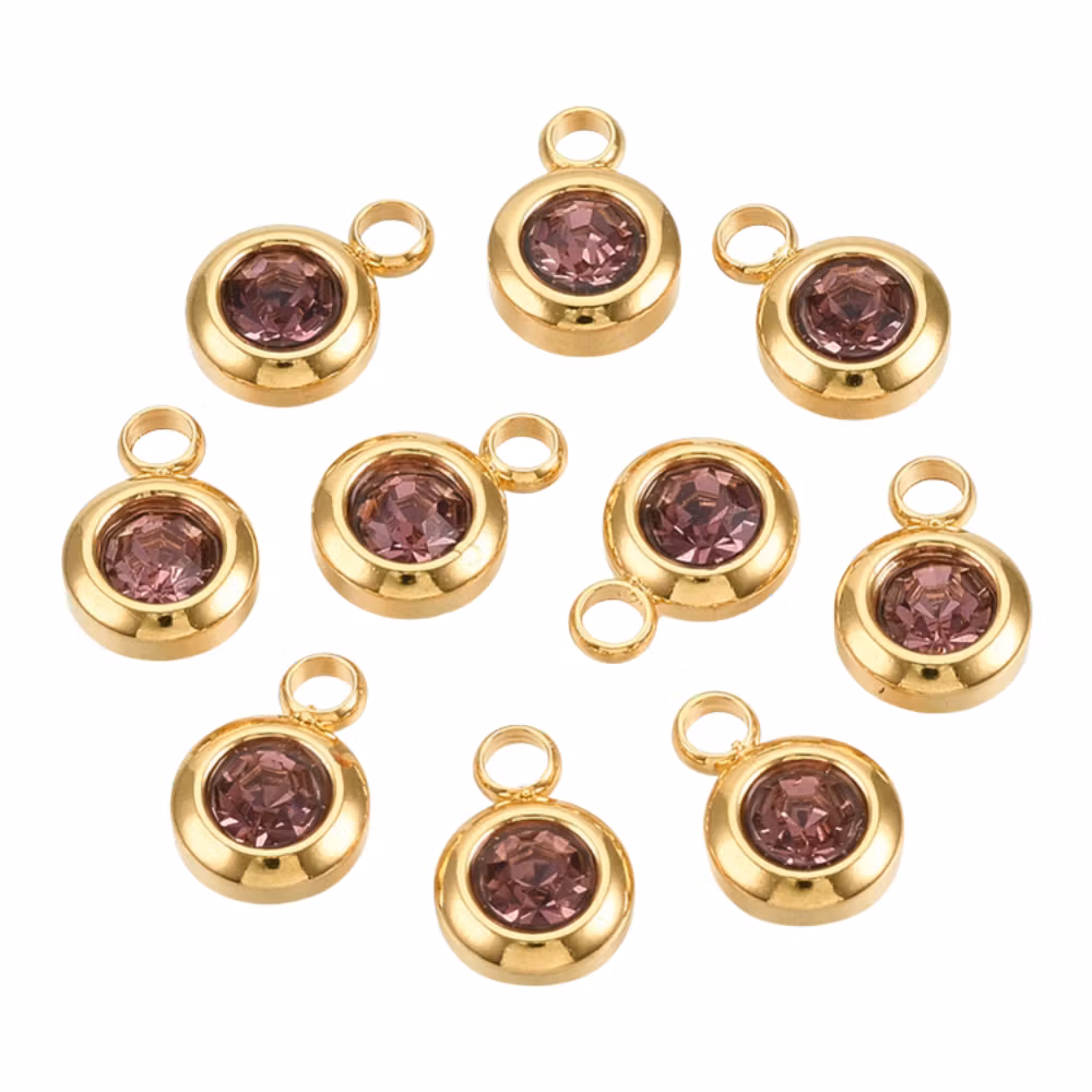 Guldfärgat rostfritt stål berlock liten lila, 1 st