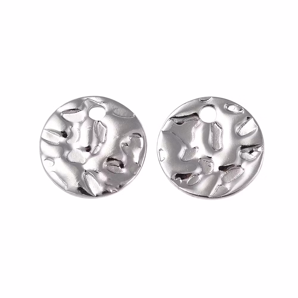 Rostfritt stål berlock rund och hamrad, 1 st