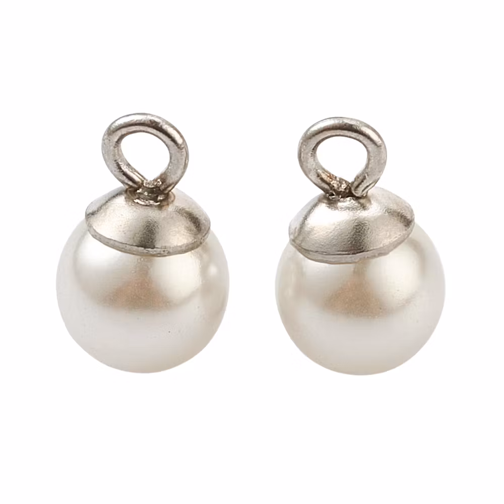 Guldfärgat rostfritt stål berlock rund med pärla 8 mm, 1 st