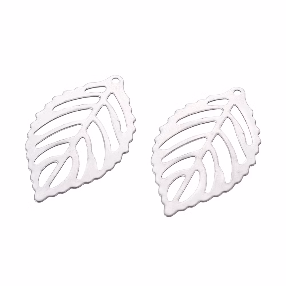 Guldfärgat rostfritt stål berlock löv, 10 st