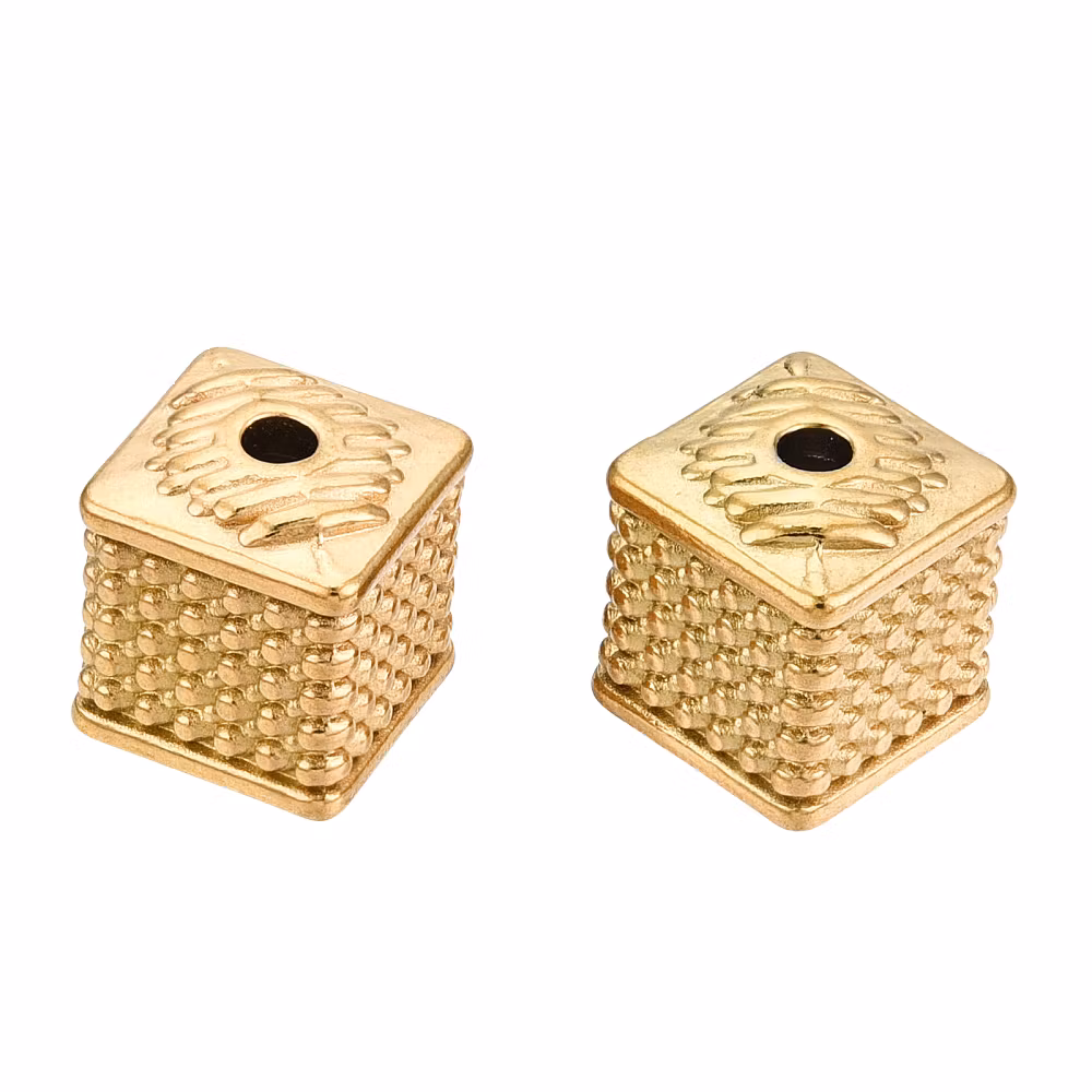 Guldfärgat rostfritt stål mönstrad kub med PVD, 1 st