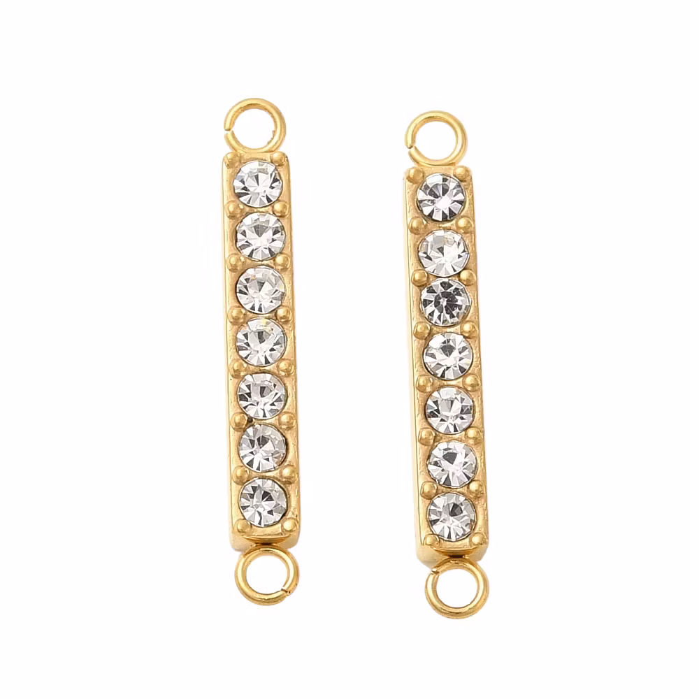 Rostfritt stål connector stav med strass och PVD, 1 st