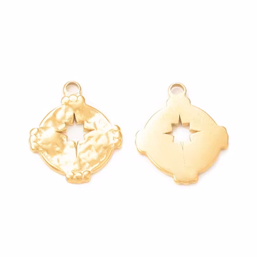 Guldfärgat rostfritt stål rund berlock mönstrad med 18k, 1 st