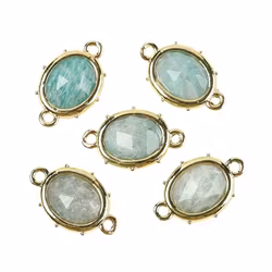 Guldfärgad connector oval amazonite med dots, 1 st