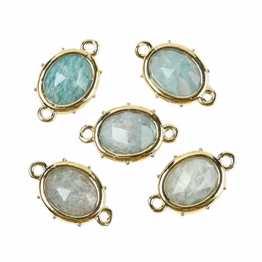 Guldfärgad connector oval amazonite med dots, 1 st