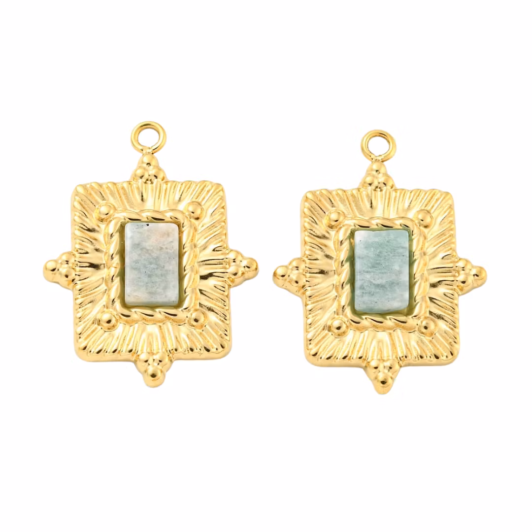 Guldfärgat rostfritt stål rektangel amazonite med PVD, 1 st