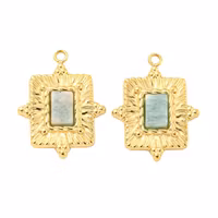 Guldfärgat rostfritt stål rektangel amazonite med PVD, 1 st