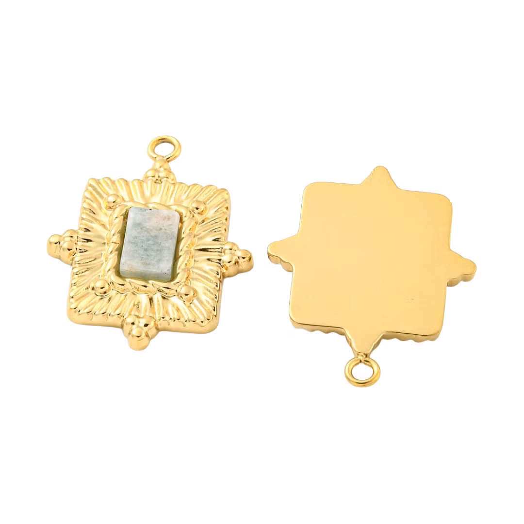 Guldfärgat rostfritt stål rektangel amazonite med PVD, 1 st