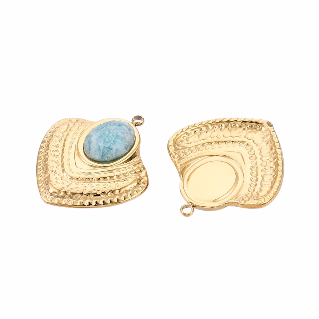 Guldfärgat rostfritt stål stor berlock amazonite med 14k, 1 st