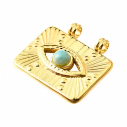 Guldfärgat rostfritt stål hänge amazonite med öga och  PVD plätering, 1 st