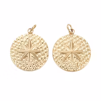 Guldfärgat kirurgiskt stål rund berlock stjärna med PVD plätering, 1 st