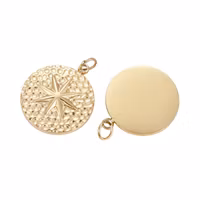 Guldfärgat kirurgiskt stål rund berlock stjärna med PVD plätering, 1 st