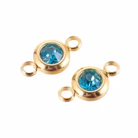 Guldfärgat rostfritt stål connector liten turkos med PVD plätering, 1 st