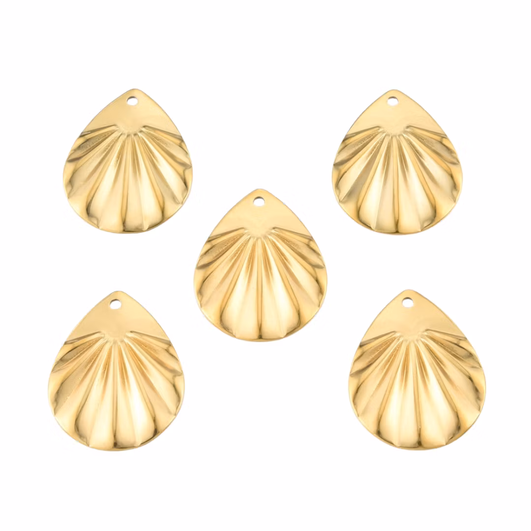 Guldfärgat rostfritt stål hänge räfflad liten droppe med PVD plätering, 1 st