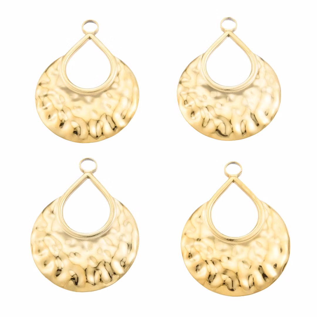 Guldfärgat rostfritt stål hänge hamrad droppe med PVD plätering, 1 st