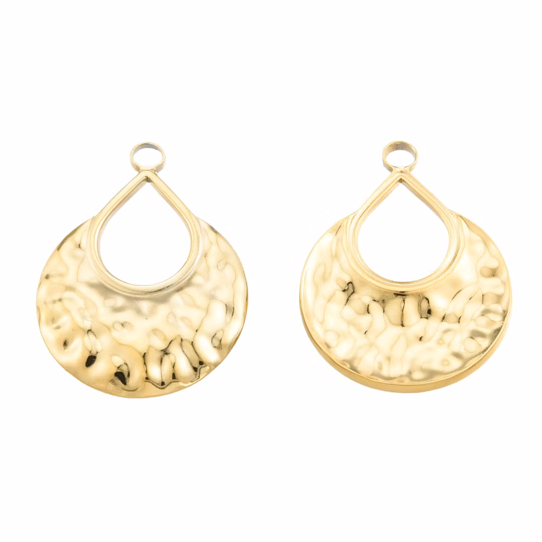 Guldfärgat rostfritt stål hänge hamrad droppe med PVD plätering, 1 st