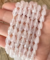 Facetterade rosenkvarts droppar ca 8x5 mm, 1 sträng