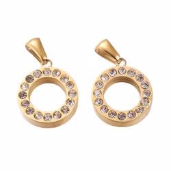 Guldfärgat rostfritt stål hänge med strass med PVD plätering, 1 st