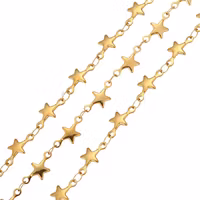 Guldfärgat rostfritt stål kedja med stjärnor med PVD, 1 m