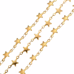 Guldfärgat rostfritt stål kedja med stjärnor med PVD, 1 m