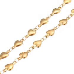 Guldfärgat rostfritt stål kedja med hjärtan med PVD, 1 m