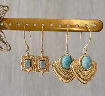 Guldfärgat rostfritt stål stor berlock amazonite med 14k, 1 st