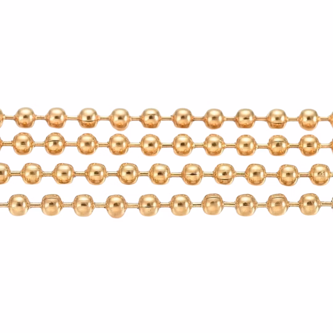 Guldfärgat rostfritt stål kulkedja 1.5 mm med PVD plätering, 5 m