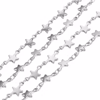 Guldfärgat rostfritt stål kedja med stjärnor med PVD, 1 m