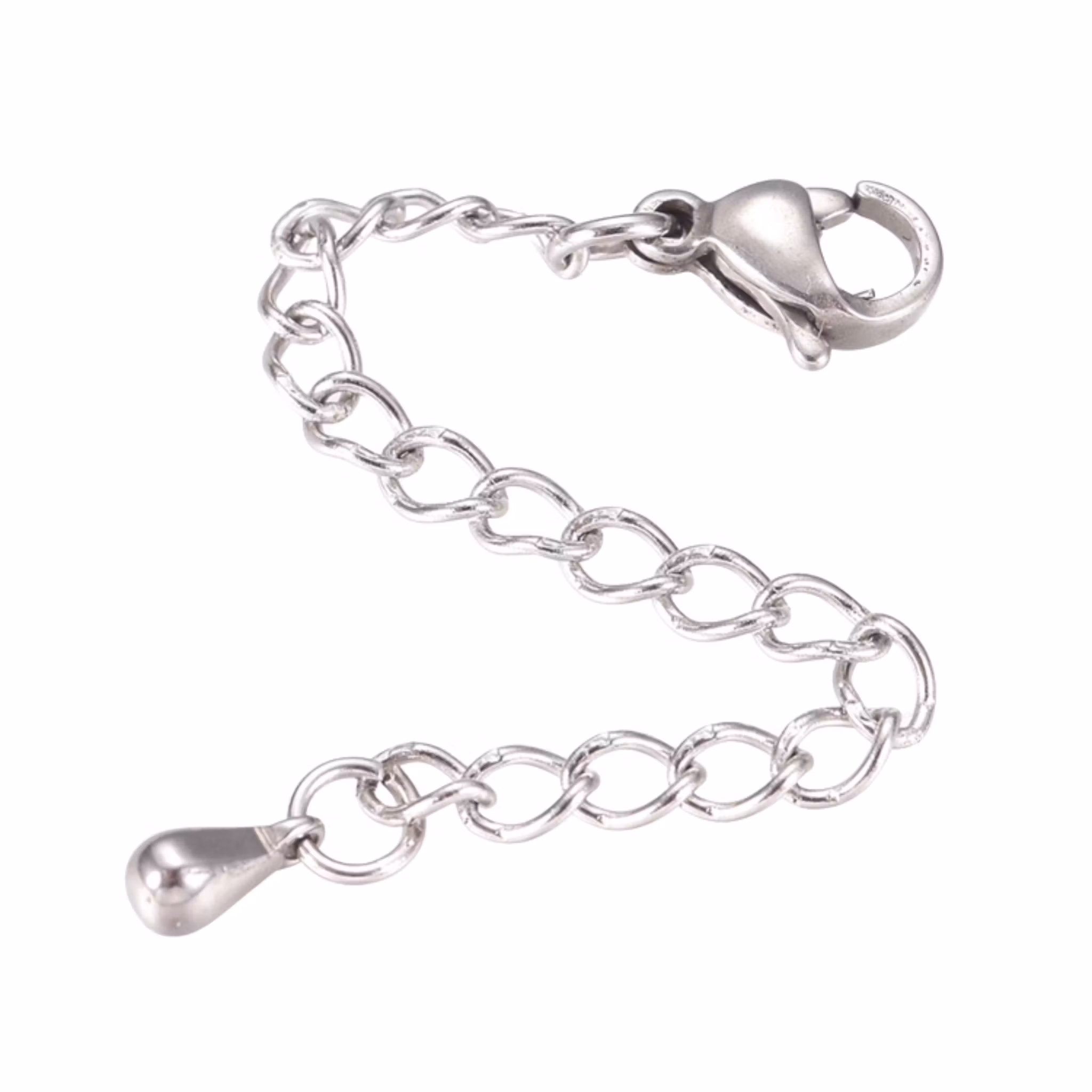 Silverfärgat rostfritt stål förlängsningkedja med droppe, 1 st