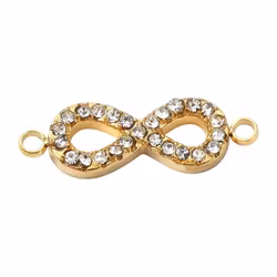 Guldfärgat rostfritt stål connector infinity med strass och PVD, 1 st
