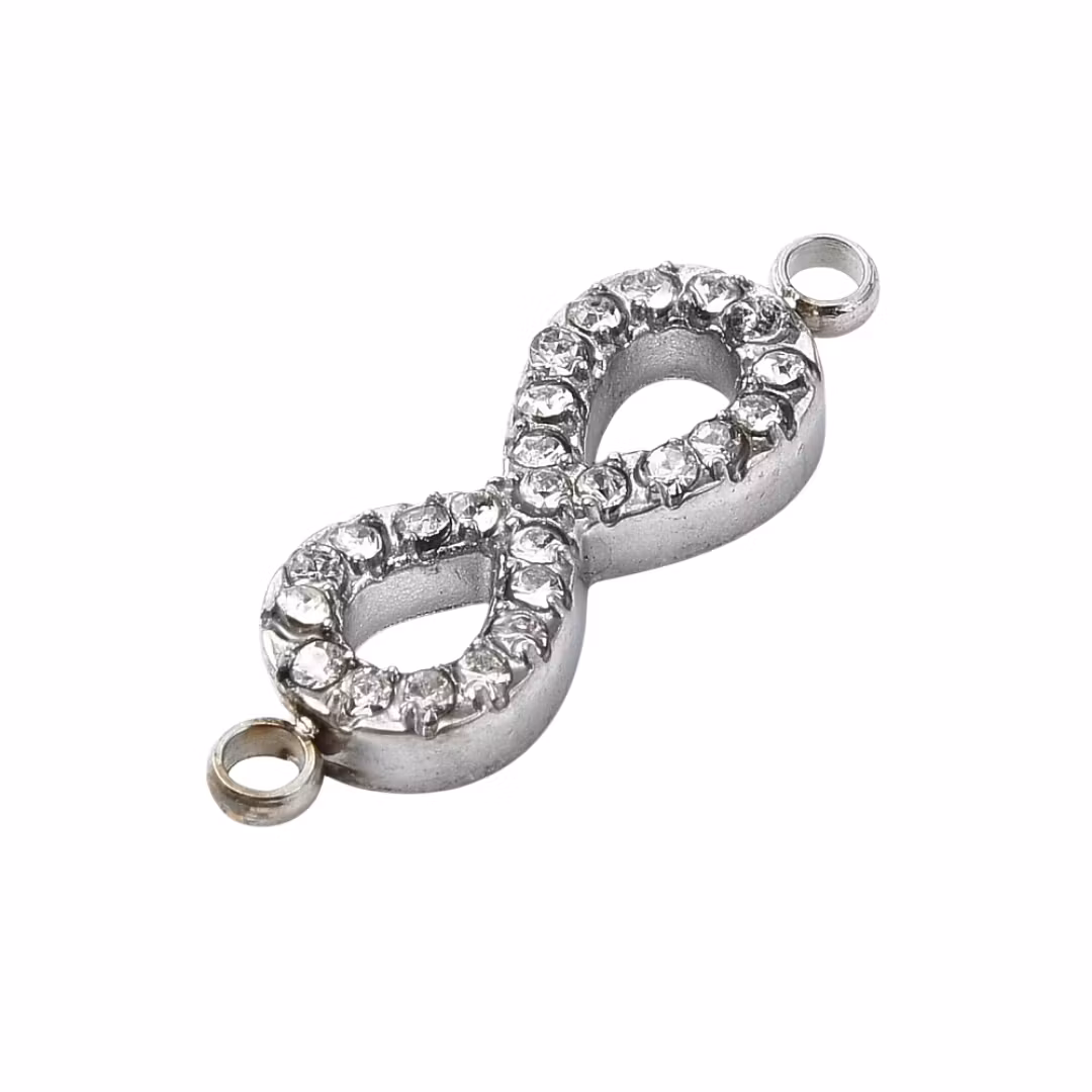 Rostfritt stål connector infinity med strass och PVD, 1 st