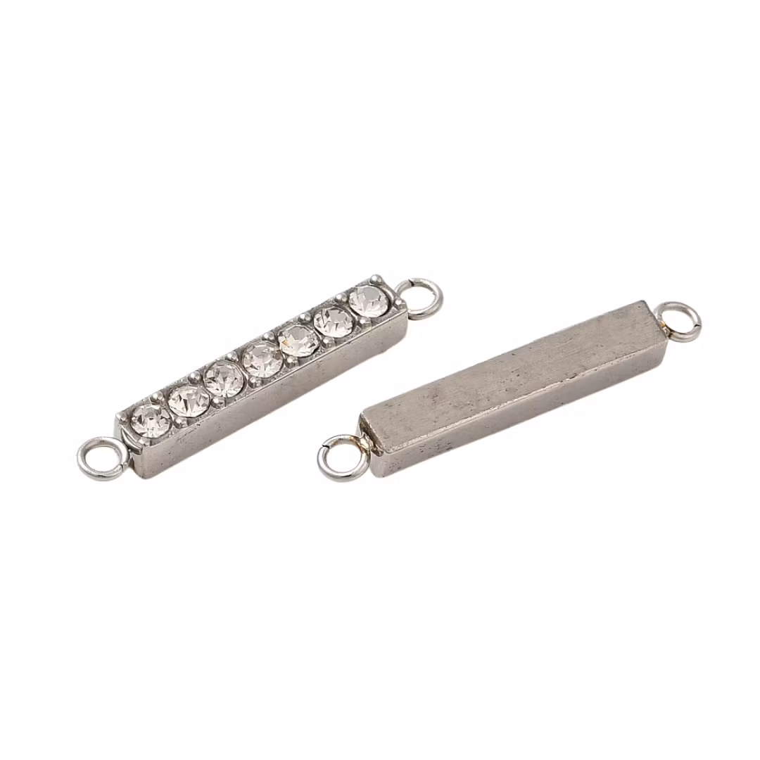 Rostfritt stål connector stav med strass och PVD, 1 st