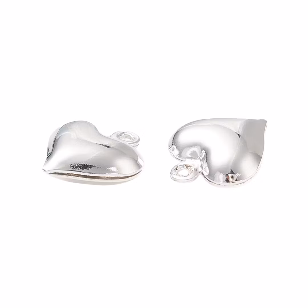 Silver-colored stainless steel charms small rounded hearts, 10 pcs.