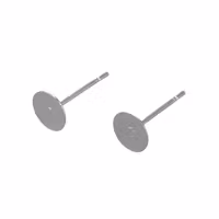 Silver-colored surgical steel stud earrings with plate for bonding, 10 pcs.