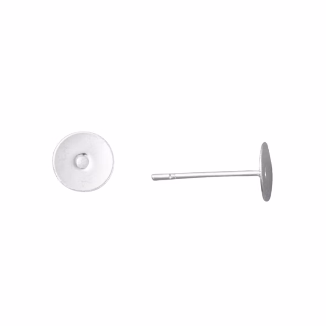 Silver-colored surgical steel stud earrings with plate for bonding, 10 pcs.