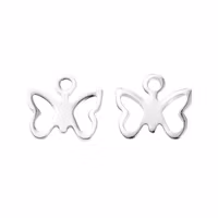 Silver-colored stainless steel butterfly charms, 10 pcs.