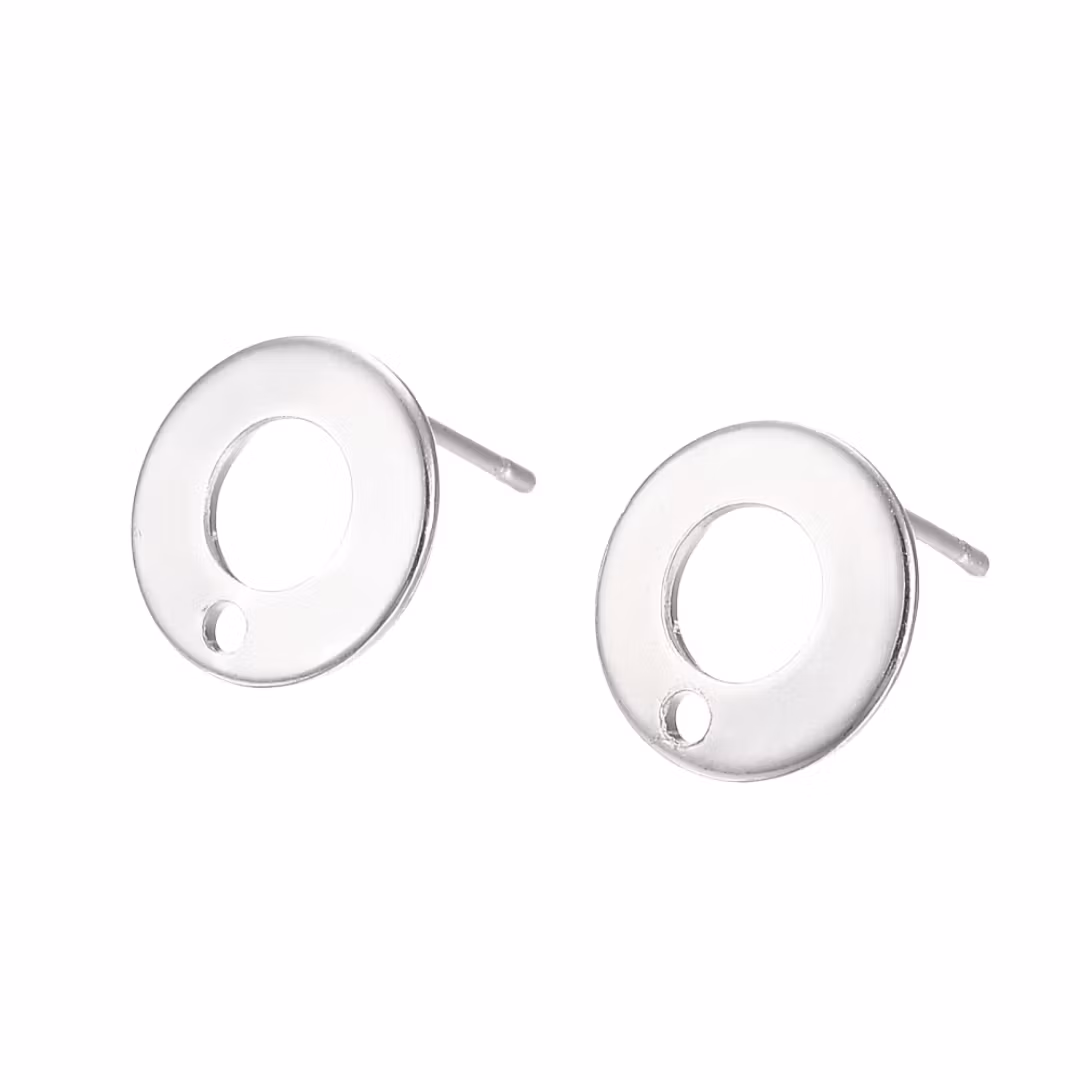 Silver-colored stainless steel stud earrings circle, 10 pcs.
