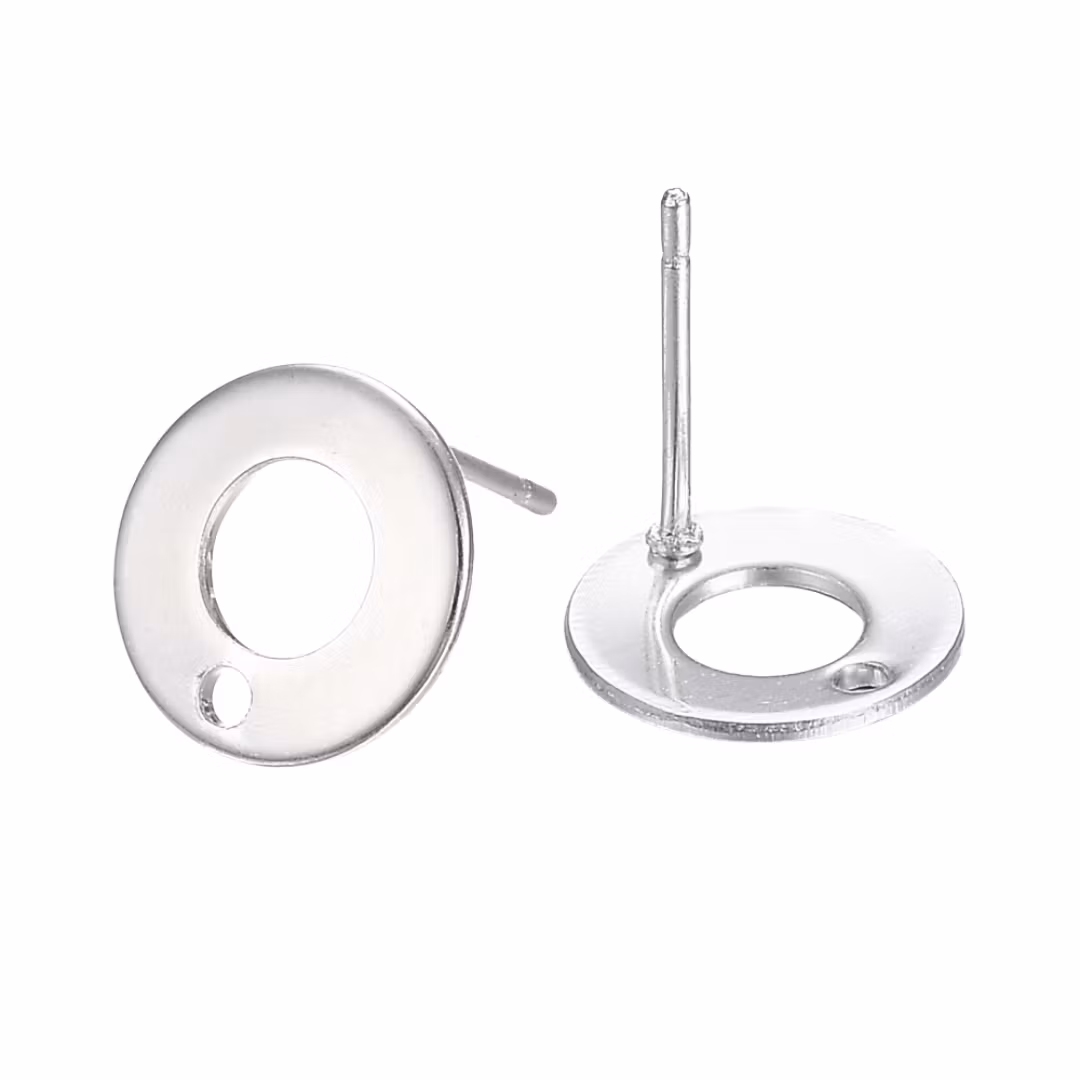 Silver-colored stainless steel stud earrings circle, 10 pcs.