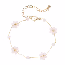 Guldfärgat rostfritt stål armband ljusrosa blommor