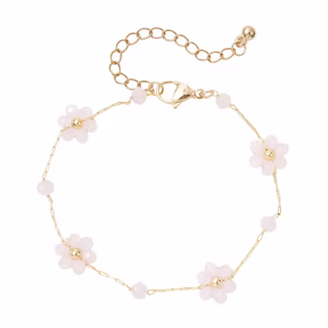 Guldfärgat rostfritt stål armband ljusrosa blommor