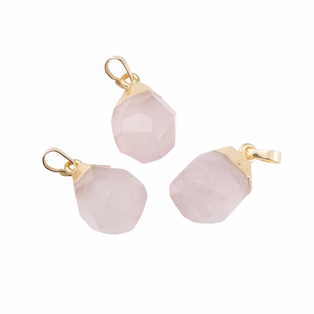 Gold-colored pendant drop rose quartz, 1 pc.