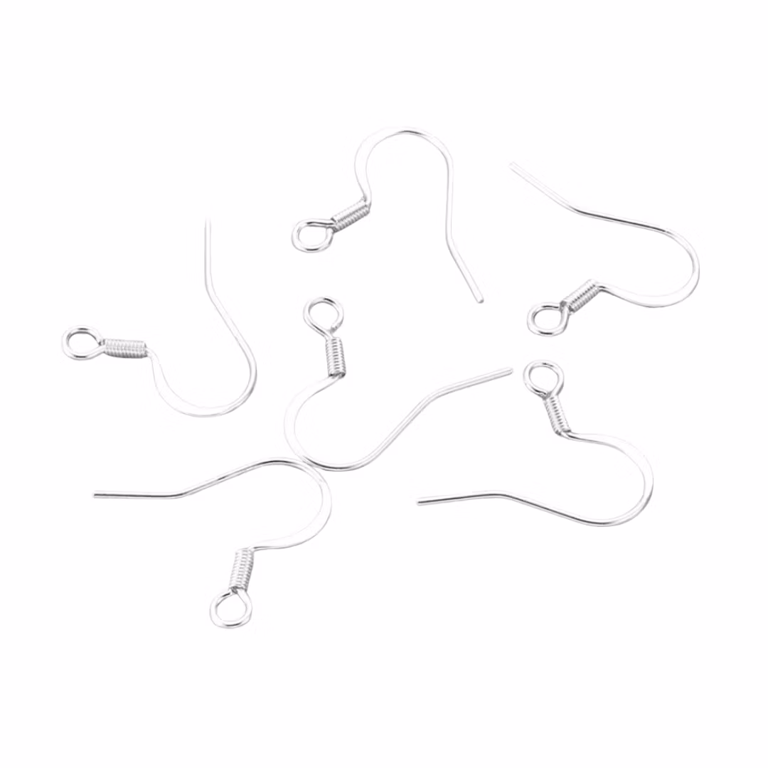 Silverfärgat rostfritt stål öronkrokar, ca 50 st