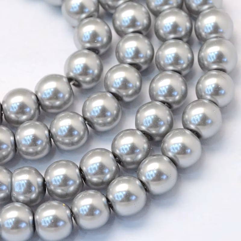 Waxed glass beads 6 mm dark grey, 1 strand