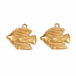 Gold-colored stainless steel charm round patterned amazonite with PVD, 1 pc.