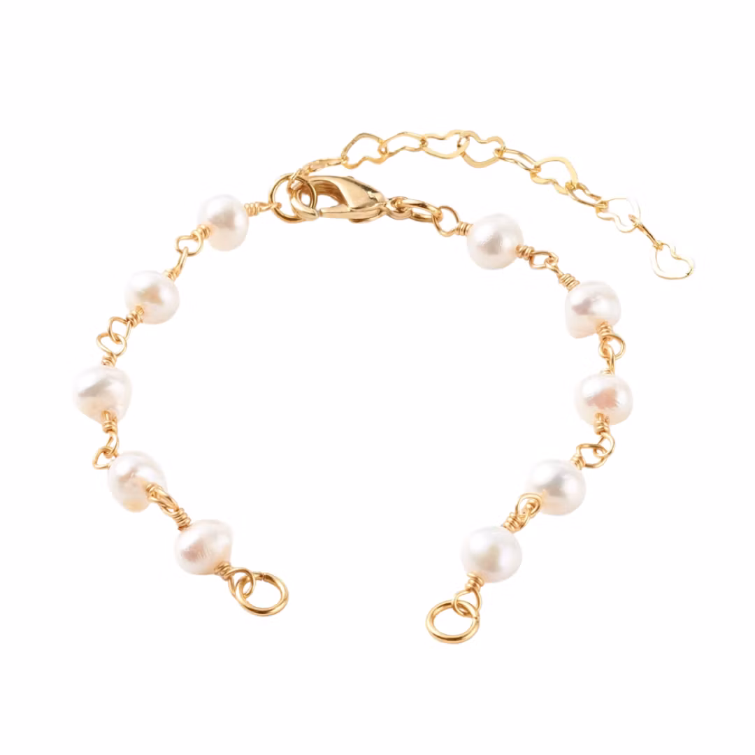 Guldfärgad armbandslänk med sötvattenspärlor, 1 st